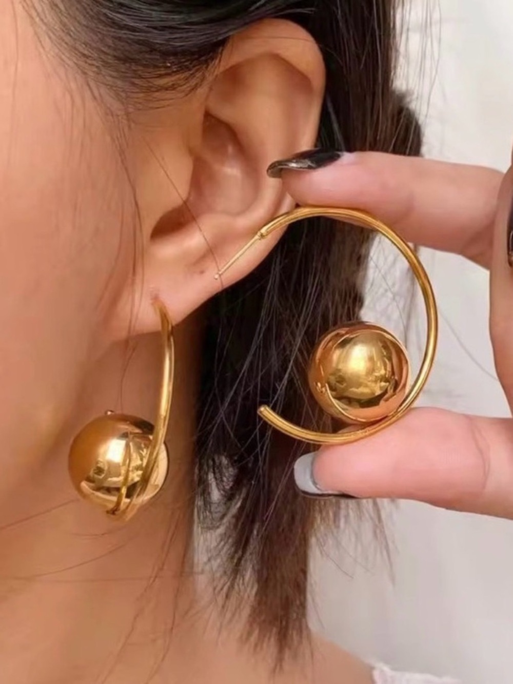 Gold Ball Spiral Hoop Earrings |